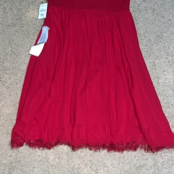 Dress The Population Alicia Chiffon Lace Fit & Flare Midi Dress Garnet M - Picture 10 of 12